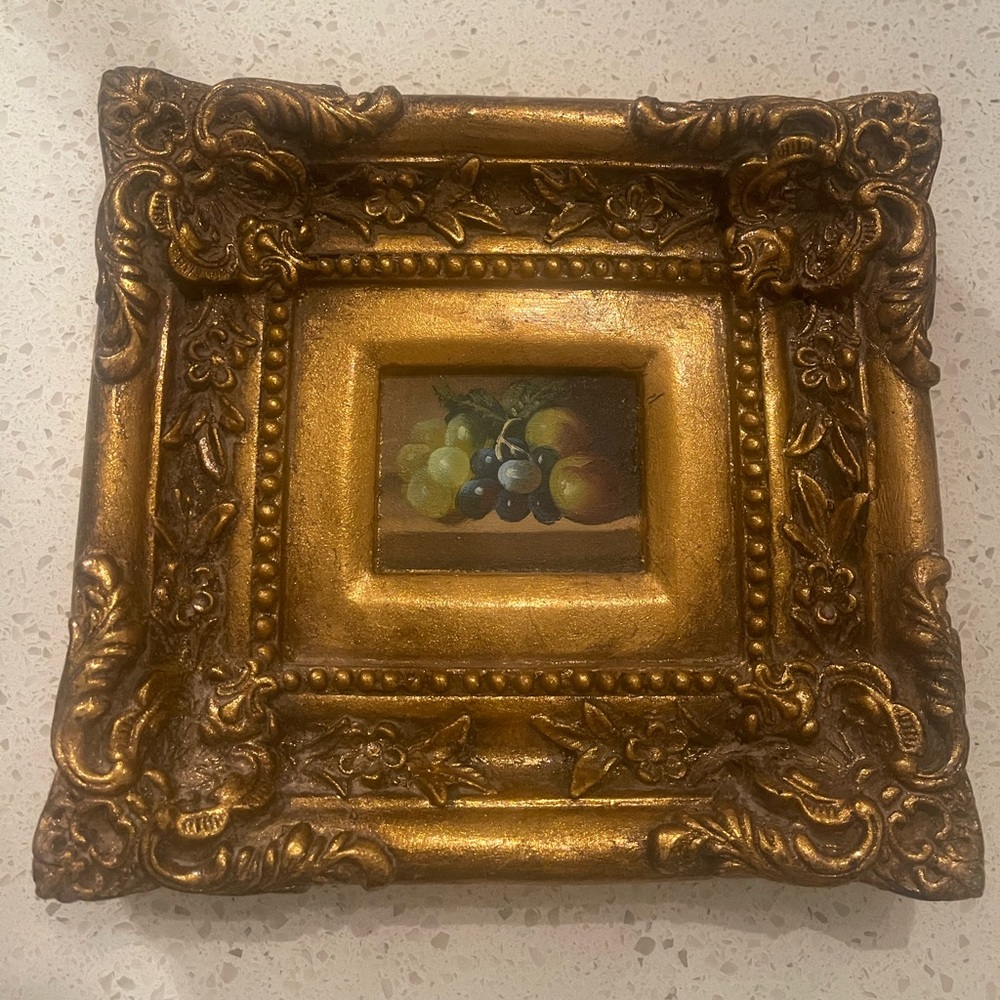 Antique Vintage Ornate Gold Picture Frame with Fruit Painting